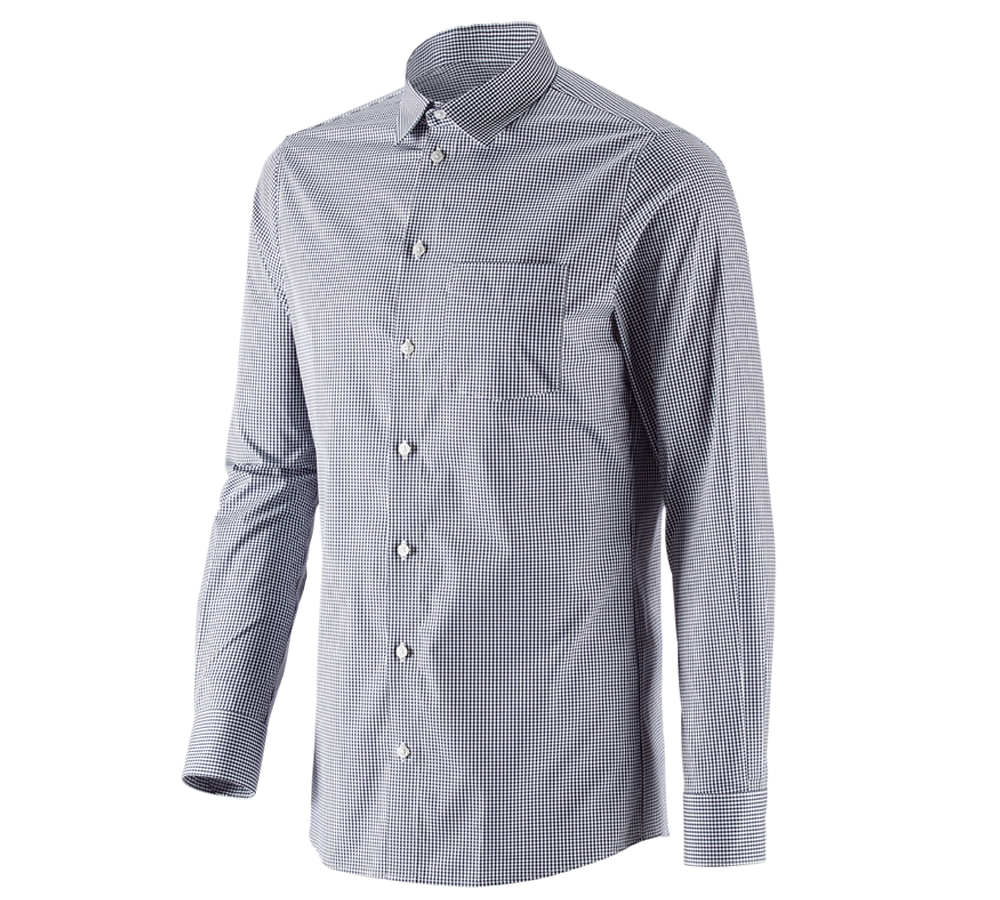 T-Shirts, Pullover & Skjorter: e.s. Business skjorte cotton stretch, slim fit + mørkeblå ternet