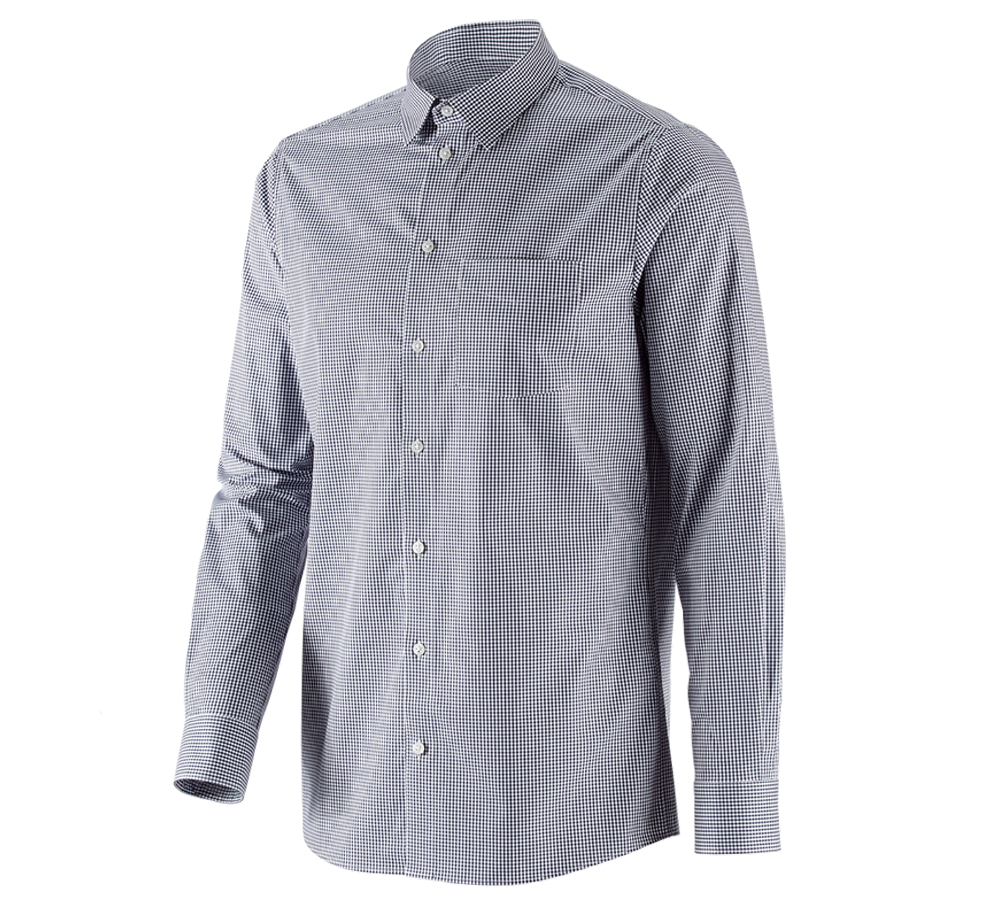 T-Shirts, Pullover & Skjorter: e.s. Business skjorte cotton stretch, regular fit + mørkeblå ternet
