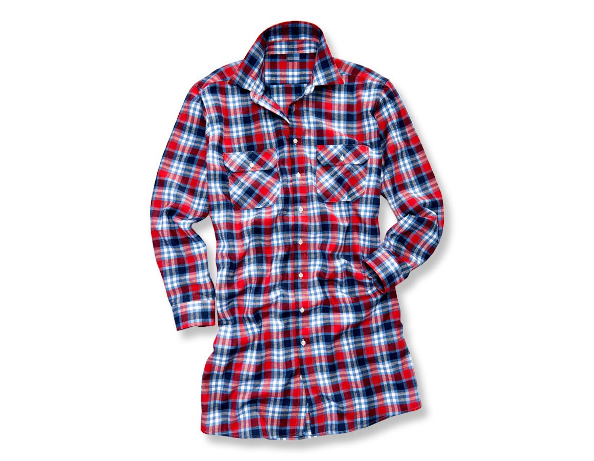 Gardening / Forestry / Farming: Cotton shirt Bergen, extra long + red/navy/cobalt