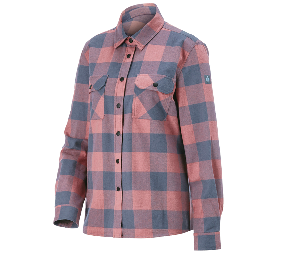 Clothing: Check shirt e.s.iconic, ladies' + quartz pink/oxidblue