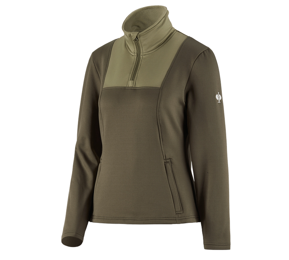 Shirts, Pullover & more: Funct.Troyer thermo stretch e.s.concrete, ladies' + mudgreen/stipagreen