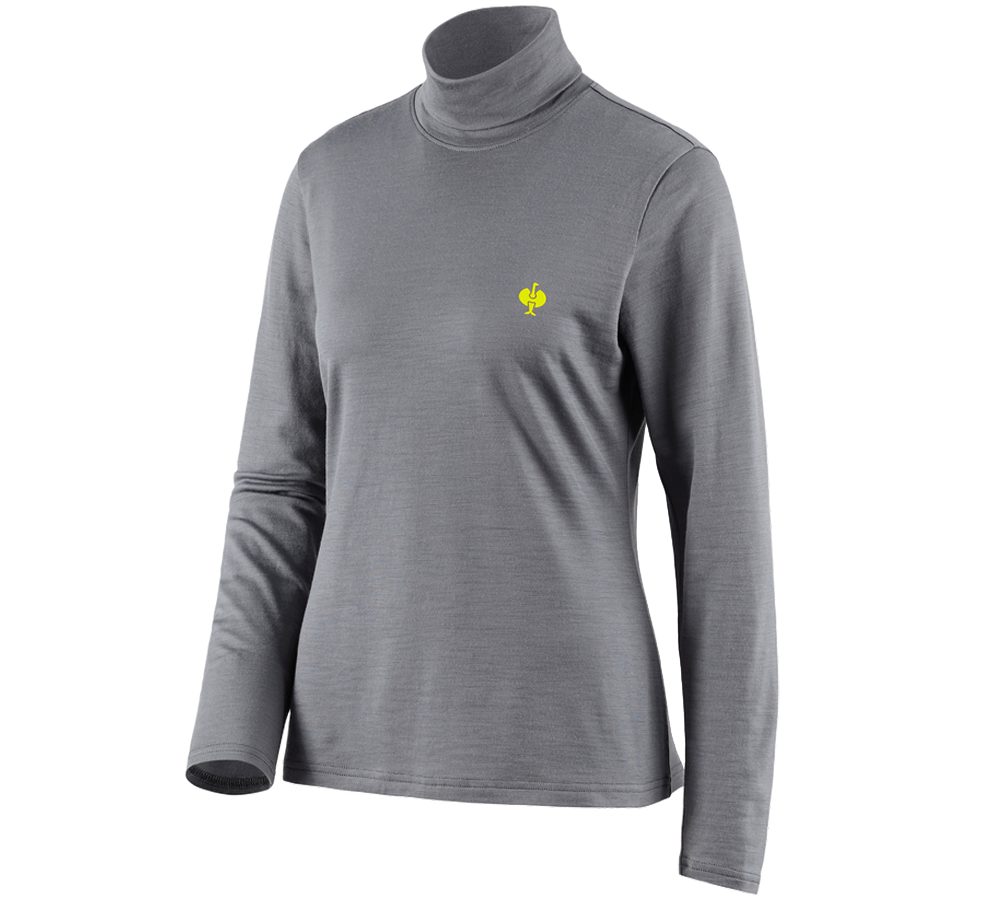 T-Shirts, Pullover & Skjorter: Rullekravetrøje Merino e.s.trail, damer + basaltgrå/syregul