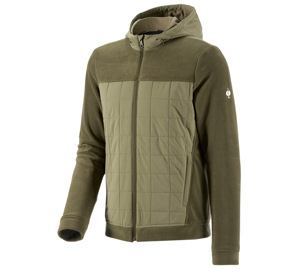 Work Jackets: Hybrid fleece hoody jacket e.s.concrete + mudgreen/stipagreen