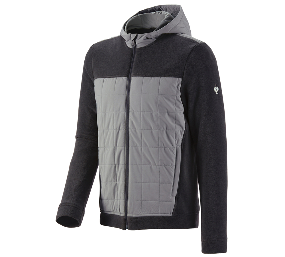 Work Jackets: Hybrid fleece hoody jacket e.s.concrete + black/basaltgrey
