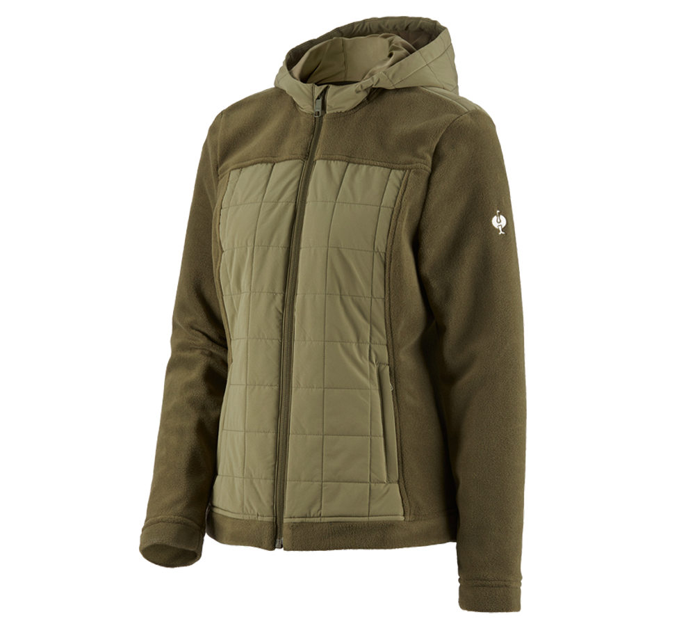 Work Jackets: Hybrid fleece hoody e.s.concrete, ladies' + mudgreen/stipagreen