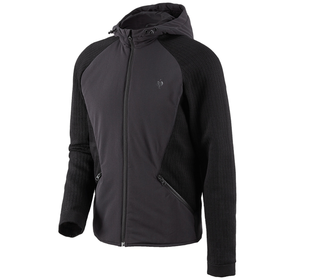 Work Jackets: Hybrid hooded knitted jacket e.s.trail + black