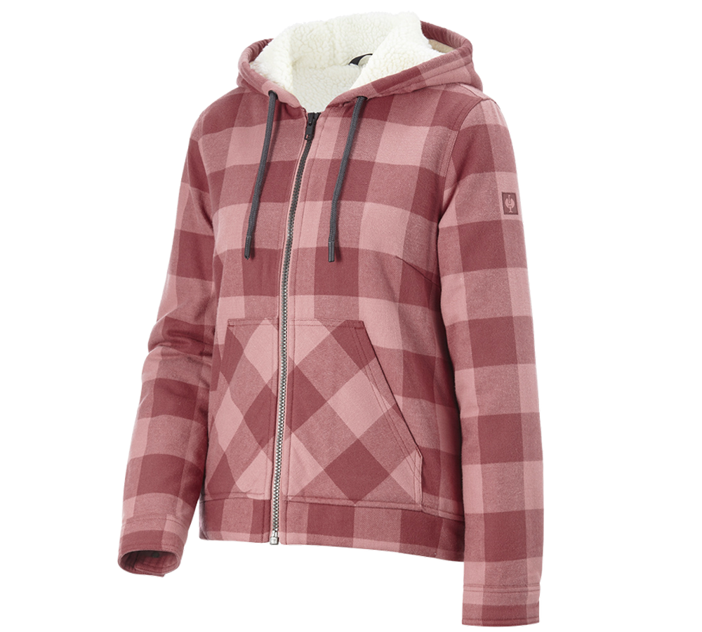 Clothing: Check-hooded jacket e.s.iconic, ladies' + quartz pink/oxidred