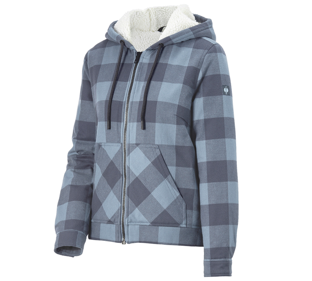 Topics: Check-hooded jacket e.s.iconic, ladies' + carnation blue/oxidblue