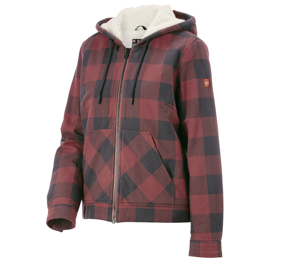 Topics: Check-hooded jacket e.s.iconic, ladies' + oxidred/carbongrey