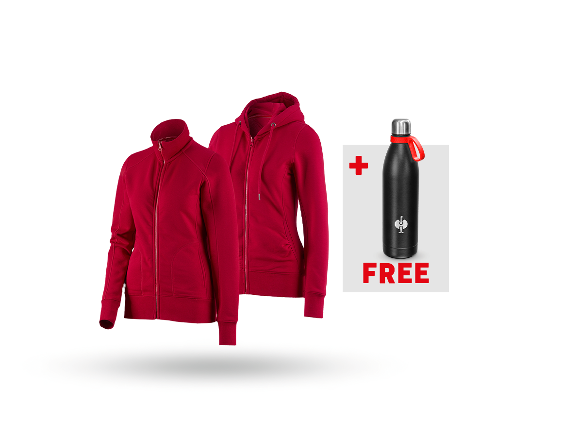 Clothing: SET: Sweat jacket + hoody sweat jacket, ladies' + fiery red