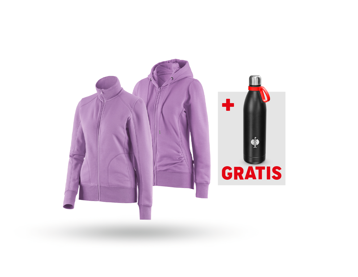 Beklædning: SÆT: Sweatjakke + hoody-sweatjakke, damer + lavendel