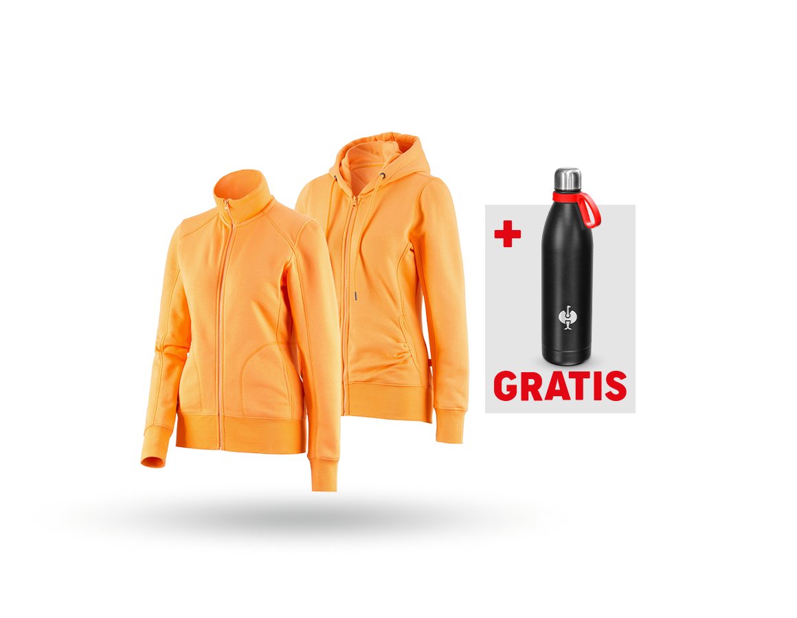 Beklædning: SÆT: Sweatjakke + hoody-sweatjakke, damer + lys orange