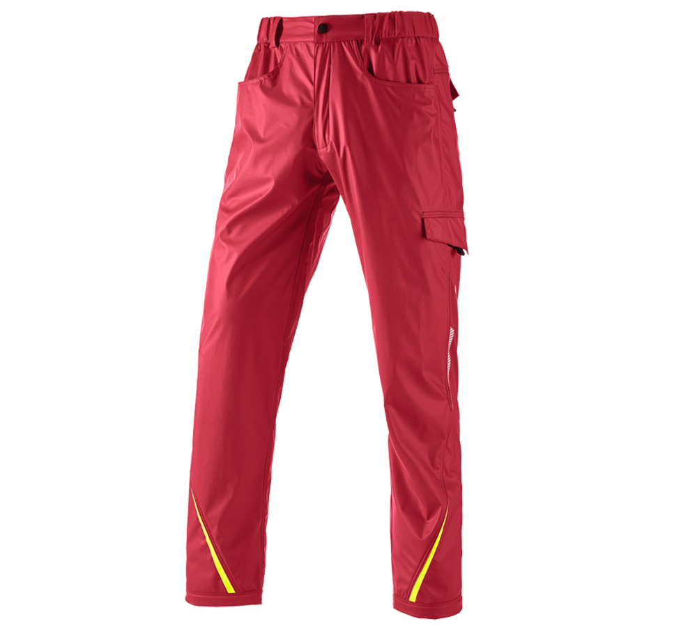 Work Trousers: Rain trousers e.s.motion 2020 superflex + fiery red/high-vis yellow
