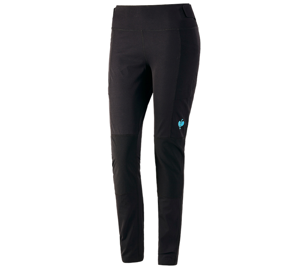 Work Trousers: Functional tights e.s.trail, ladies' + black/lapisturquoise