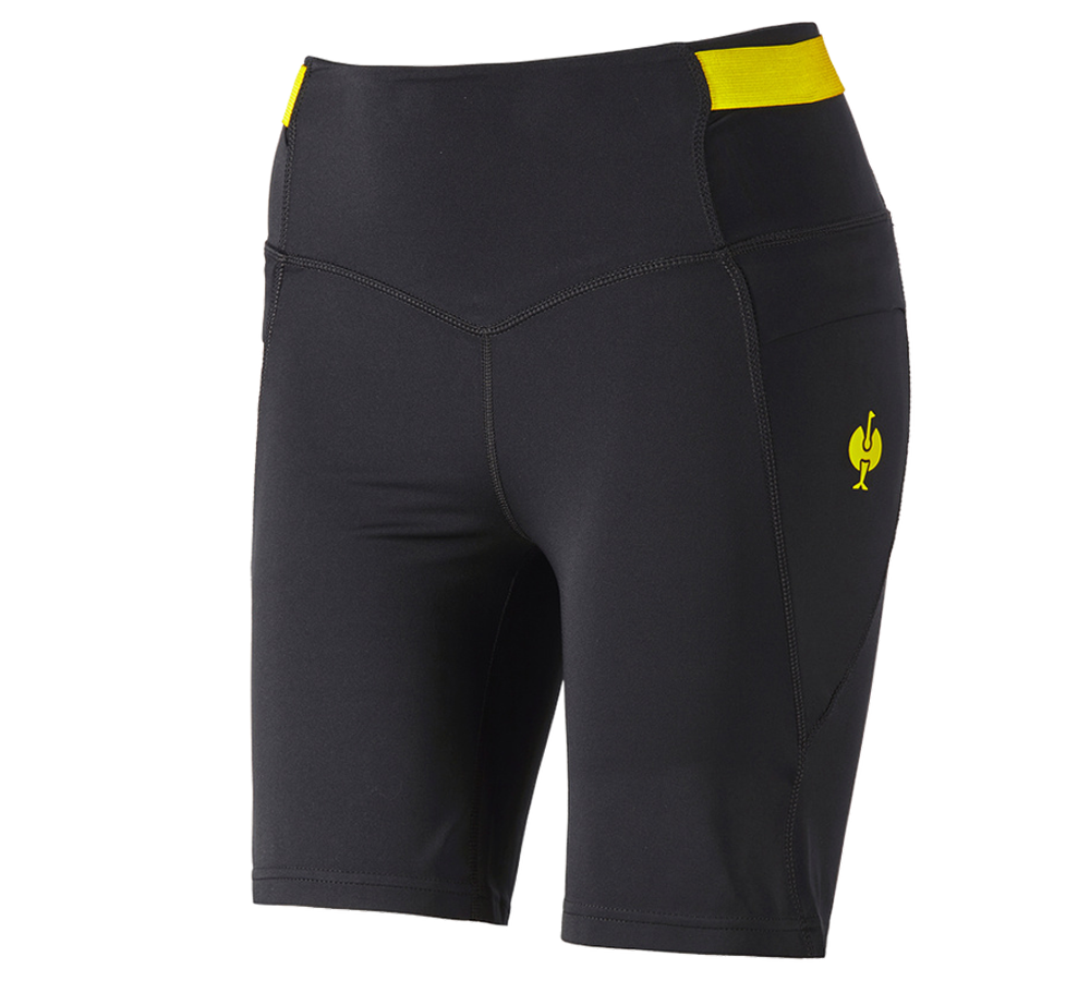 Work Trousers: Race tights short e.s.trail, ladies' + black/acid yellow