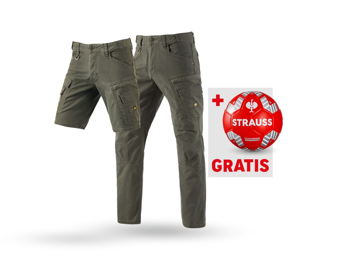 Beklædning: SÆT: Bukser e.s.vintage + shorts + fodbold + camouflagegrøn