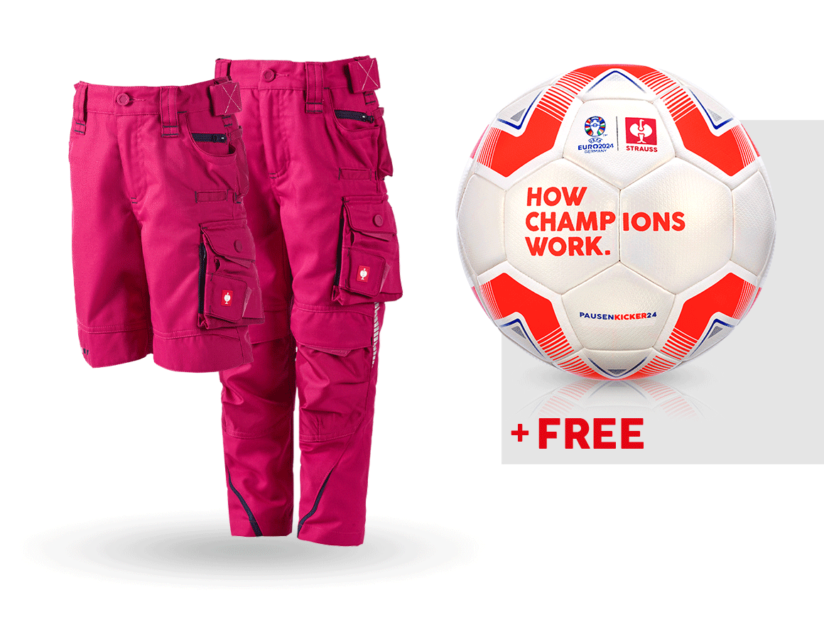 Collaborations: SET: Kid's trousers + shorts e.s.motion 2020 +ball + berry/navy