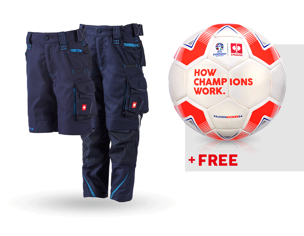 Collaborations: SET: Kid's trousers + shorts e.s.motion 2020 +ball + navy/atoll