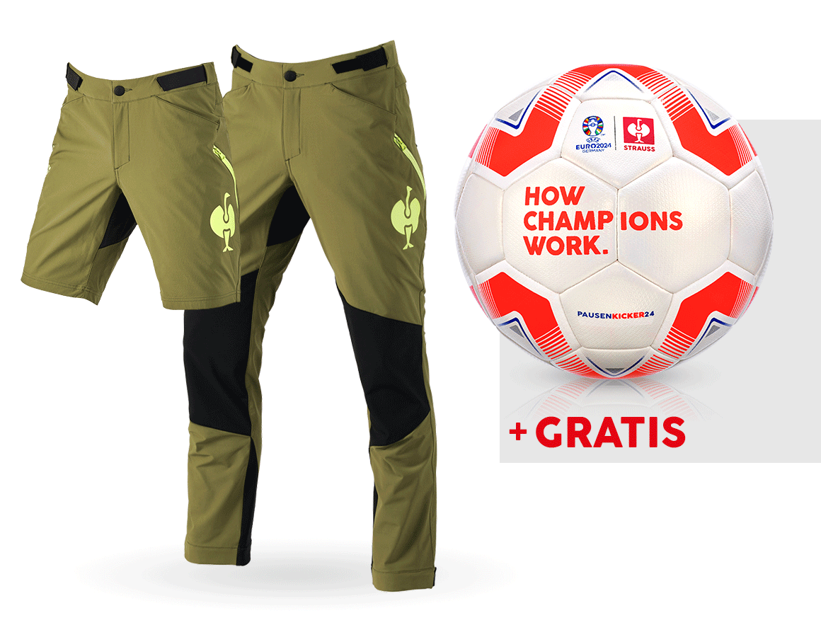 Beklædning: SÆT: Funktionsbukser e.s.trail + shorts + fodbold + enebærgrøn/limegrøn