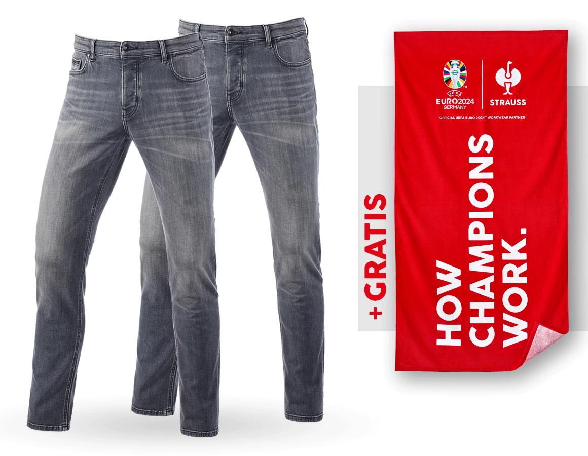Beklædning: SÆT: 2x e.s. 5-pocket-stretch-jeans,slim+håndklæde + graphitewashed