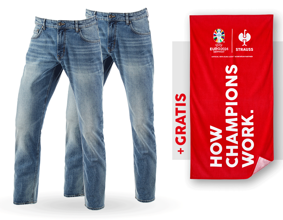 Samarbejde: SÆT: 2x 5-pocket-stretch-jeans, straight+håndklæde + stonewashed