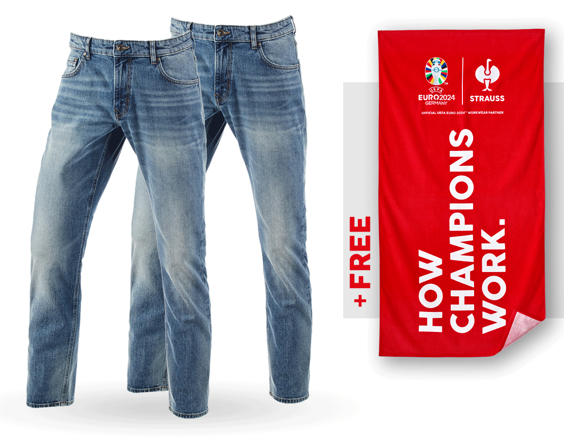 Collaborations: SET: 2x 5-Pocket-Stretch straight jeans+towel + stonewashed