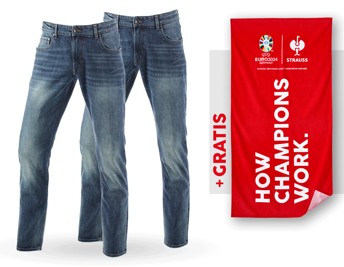 Samarbejde: SÆT: 2x 5-pocket-stretch-jeans, straight+håndklæde + mediumwashed
