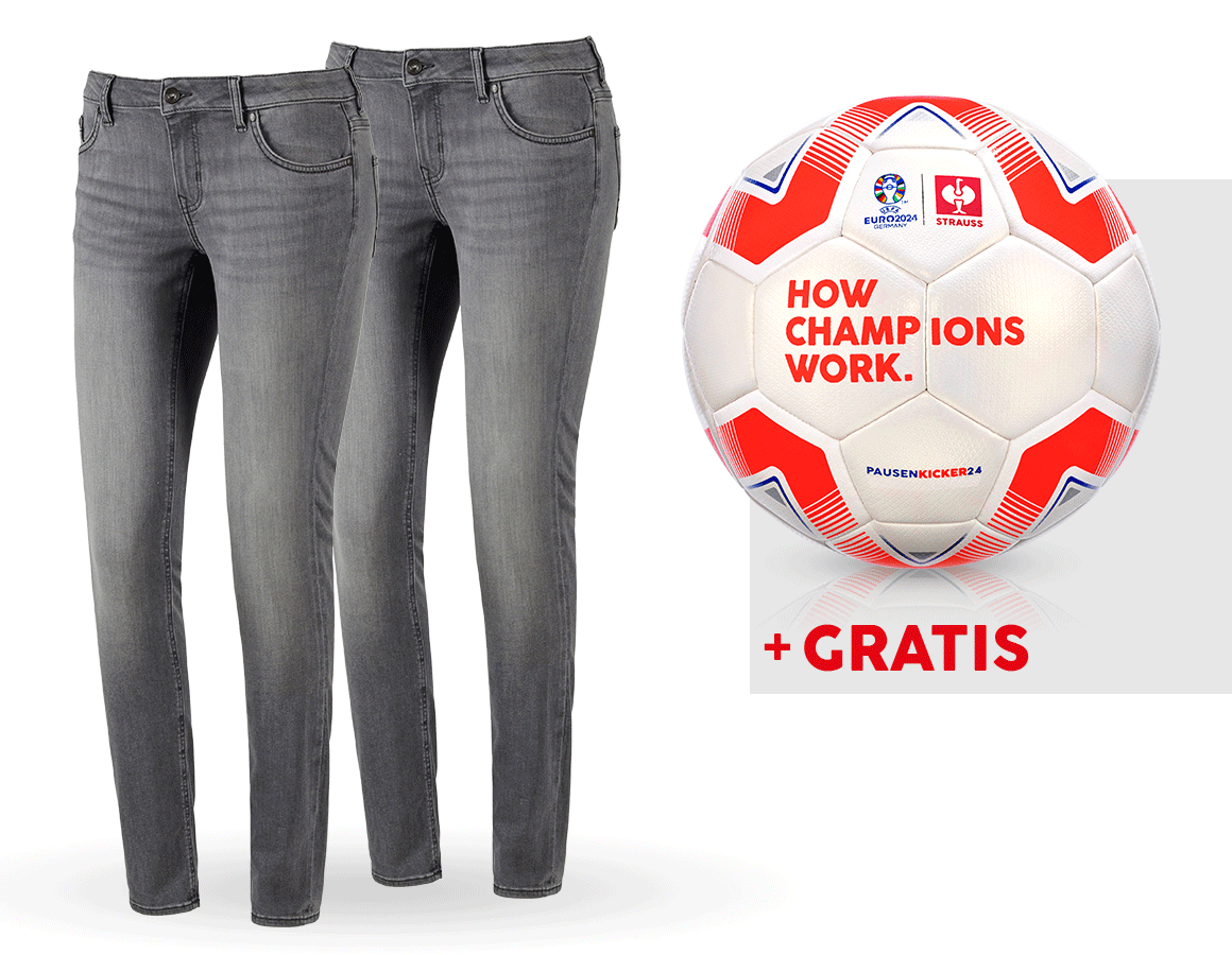 Samarbejde: SÆT: 2x 5-pocket-stretch-jeans, damer + fodbold + graphitewashed