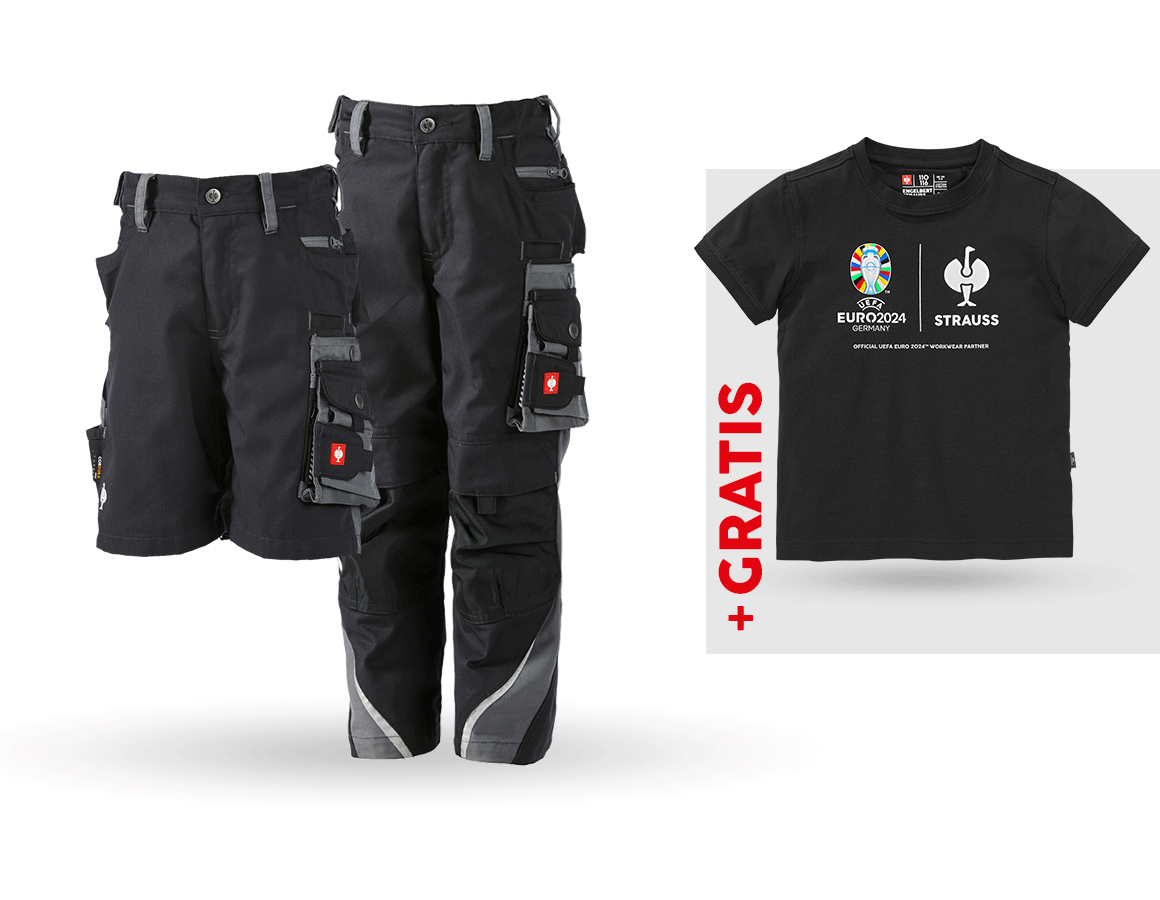 Beklædning: SÆT:Børnebukser e.s.motion+shorts+premium shirt + grafit/cement