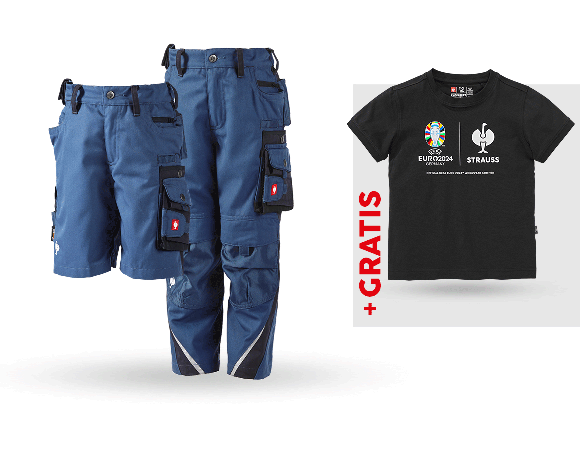 Beklædning: SÆT:Børnebukser e.s.motion+shorts+premium shirt + kobolt/pacific