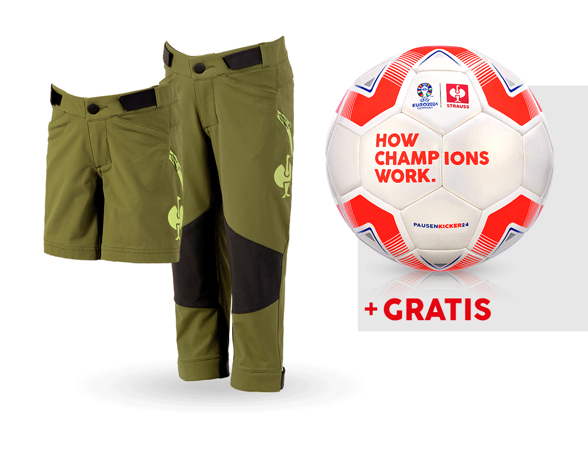 Beklædning: SÆT: Funktionsbukser e.s.trail,børn+shorts+fodbold + enebærgrøn/limegrøn
