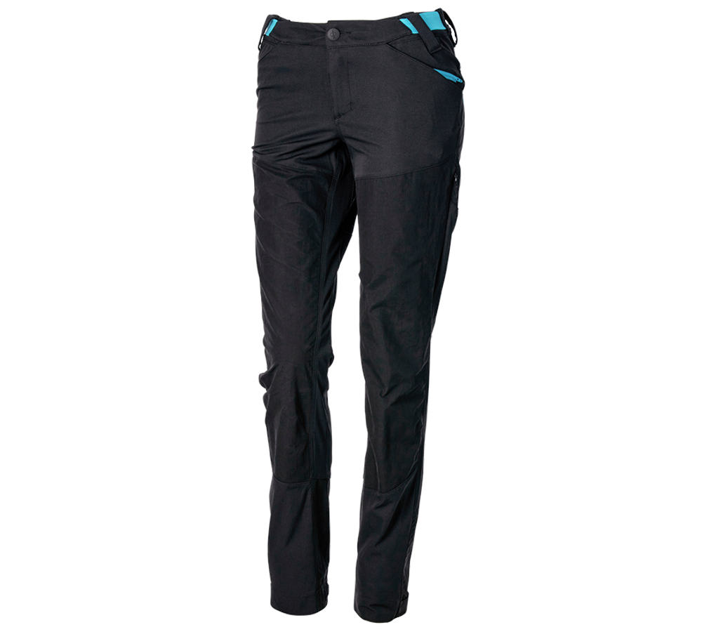 Work Trousers: Hybrid functional trousers e.s.trail, ladies' + black/lapisturquoise