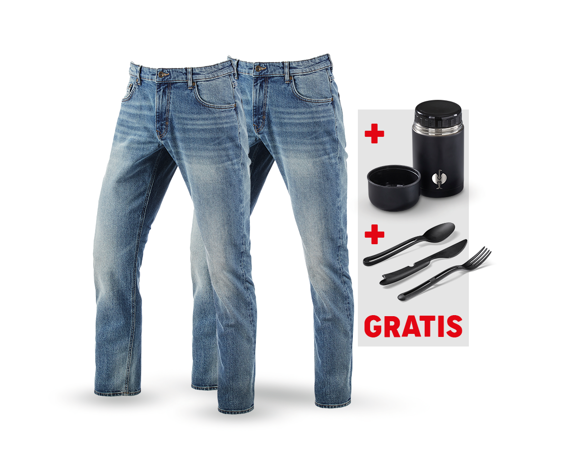 Beklædning: SÆT:2x5-Pocket-Stretch-jeans straight+madk.+bestik + stonewashed
