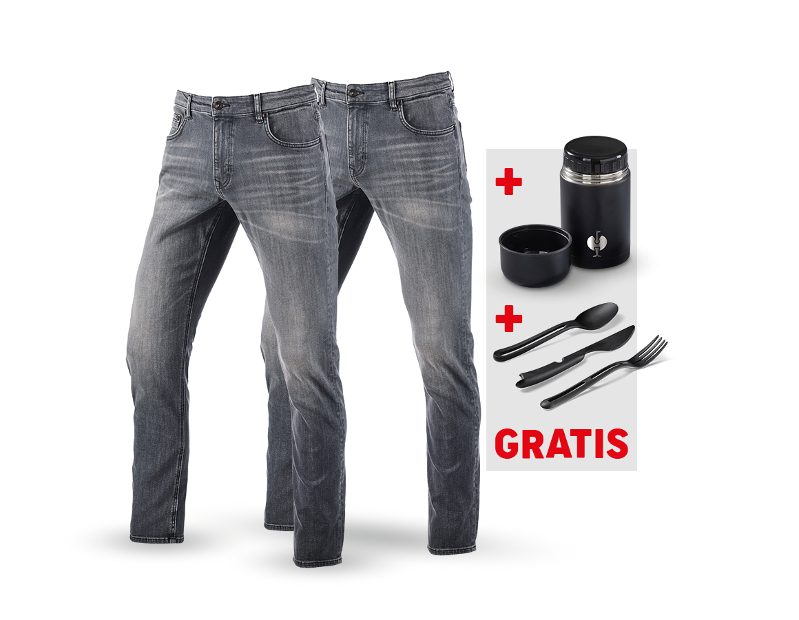 Beklædning: SÆT:2x5-Pocket-Stretch-jeans straight+madk.+bestik + graphitewashed