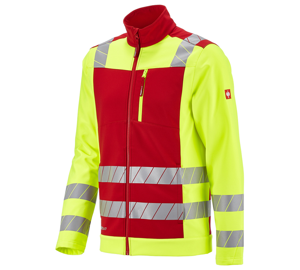 Clothing: High-vis softshell jacket e.s.motion 24/7 + red/high-vis yellow