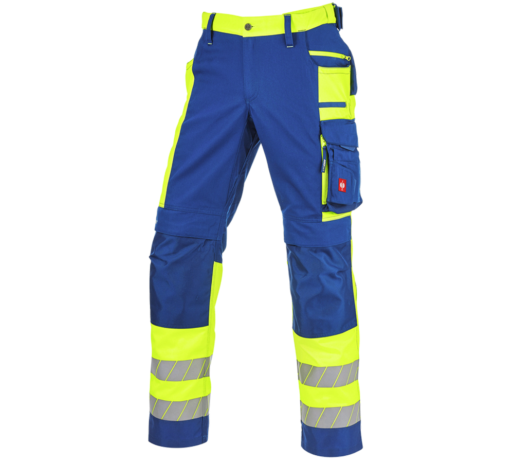 Clothing: High-vis trousers e.s.motion 24/7 + royal/high-vis yellow
