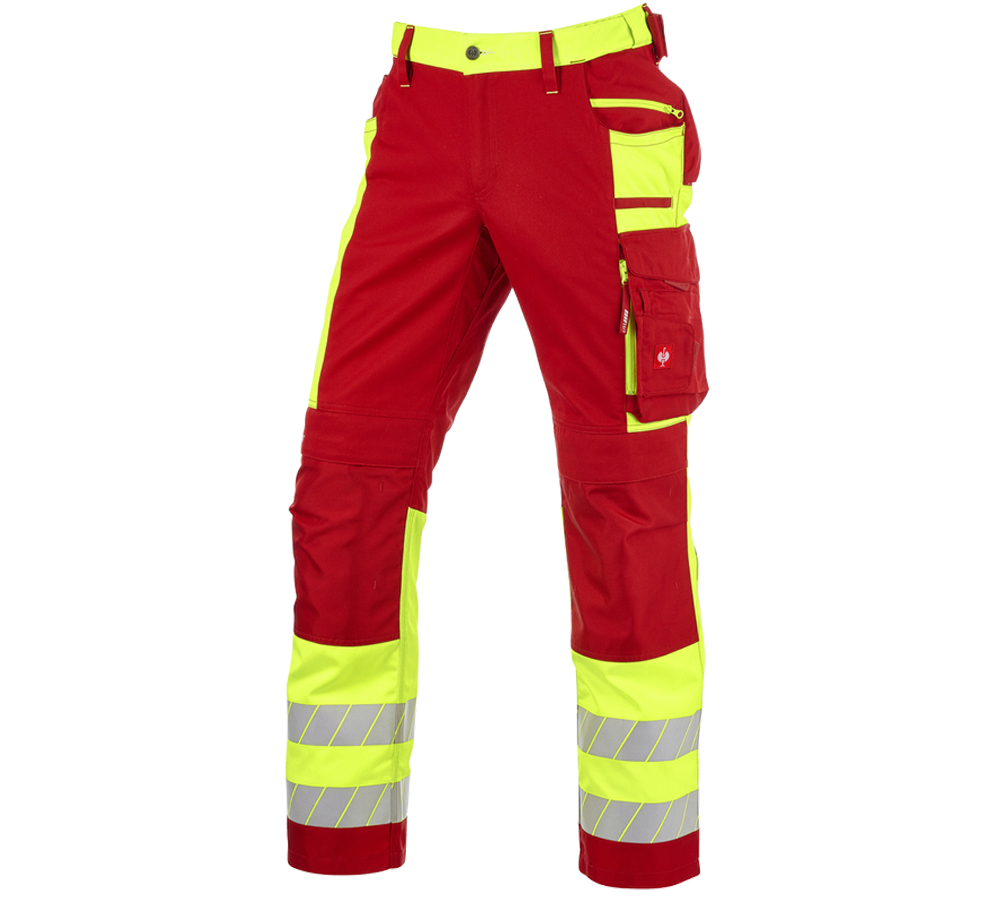 Clothing: High-vis trousers e.s.motion 24/7 + red/high-vis yellow