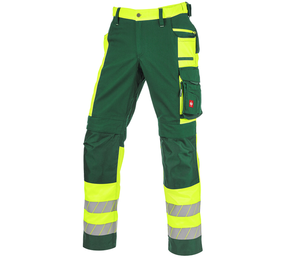 Work Trousers: High-vis trousers e.s.motion 24/7 + green/high-vis yellow