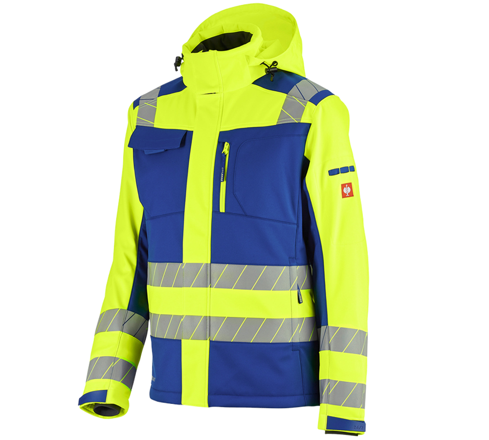 Work Jackets: High-vis winter softshell jacket e.s.motion 24/7 + royal/high-vis yellow