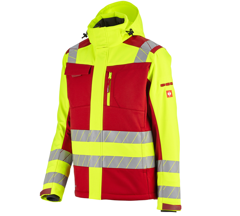 Clothing: High-vis winter softshell jacket e.s.motion 24/7 + red/high-vis yellow