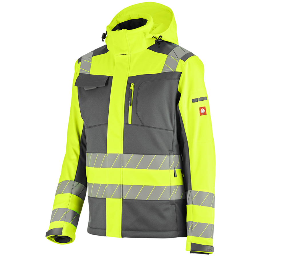 Work Jackets: High-vis winter softshell jacket e.s.motion 24/7 + anthracite/high-vis yellow