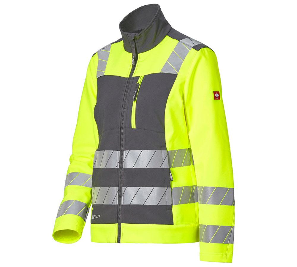 Clothing: High-vis softshell jacket e.s.motion 24/7, ladies' + anthracite/high-vis yellow