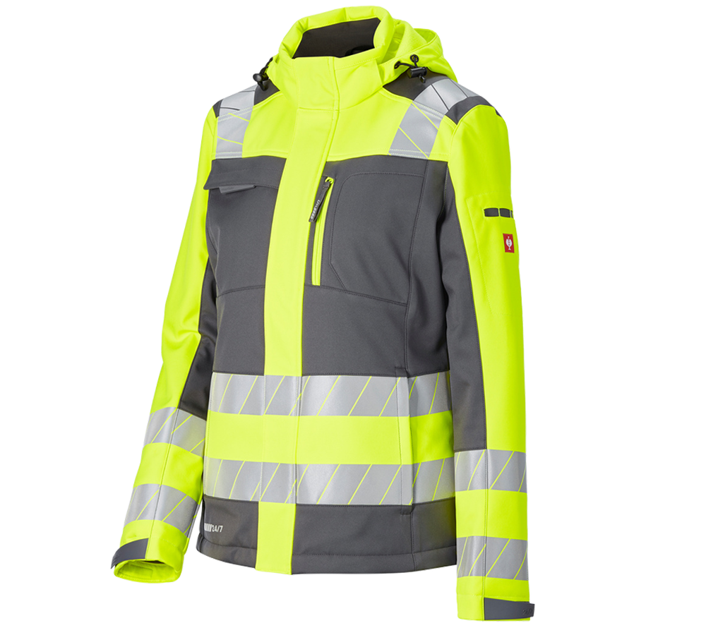 Work Jackets: High-vis winter soft. jacket e.s.motion 24/7,lad. + anthracite/high-vis yellow