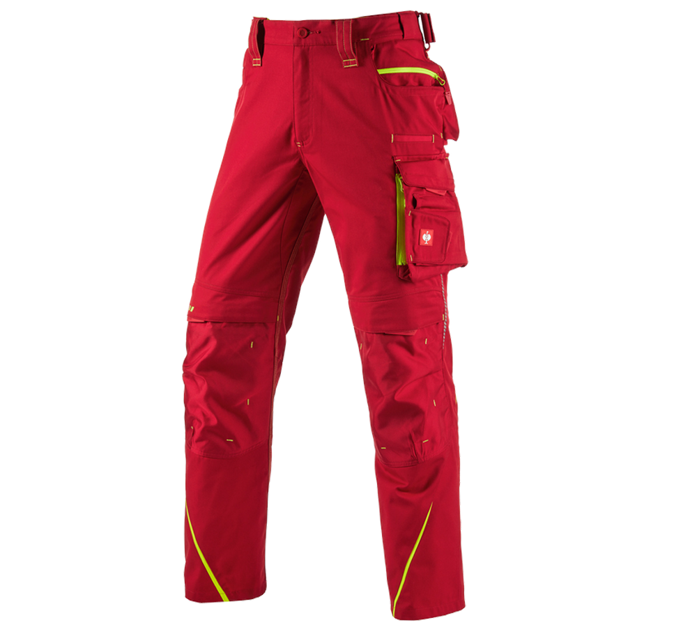 Joiners / Carpenters: Trousers e.s.motion 2020 + fiery red/high-vis yellow