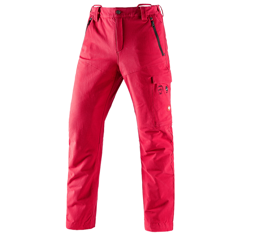 Work Trousers: Forestry cut protection trousers e.s.cotton touch + fiery red