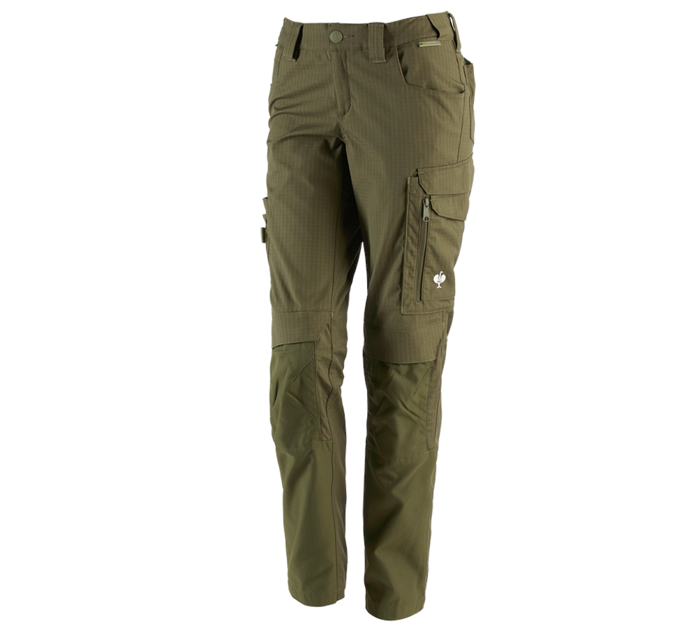 Work Trousers: Trousers e.s.concrete solid, ladies' + mudgreen