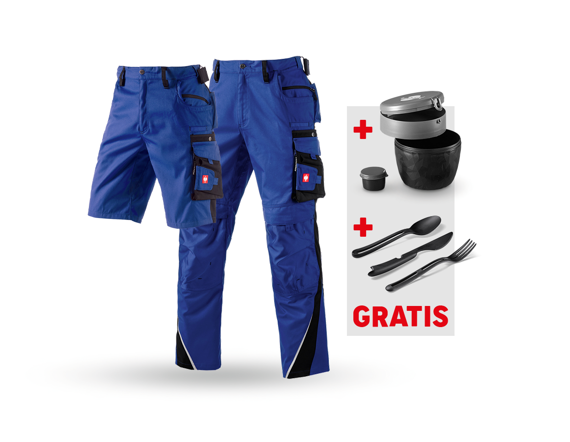 Beklædning: SÆT: Bukser+shorts e.s.motion+madkasse+bestikket + kornblå/sort