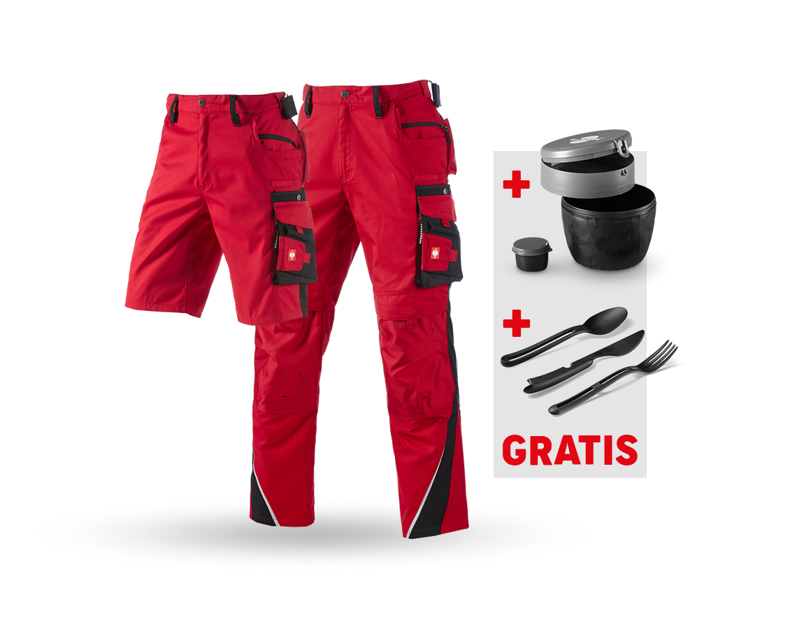 Beklædning: SÆT: Bukser+shorts e.s.motion+madkasse+bestikket + rød/sort
