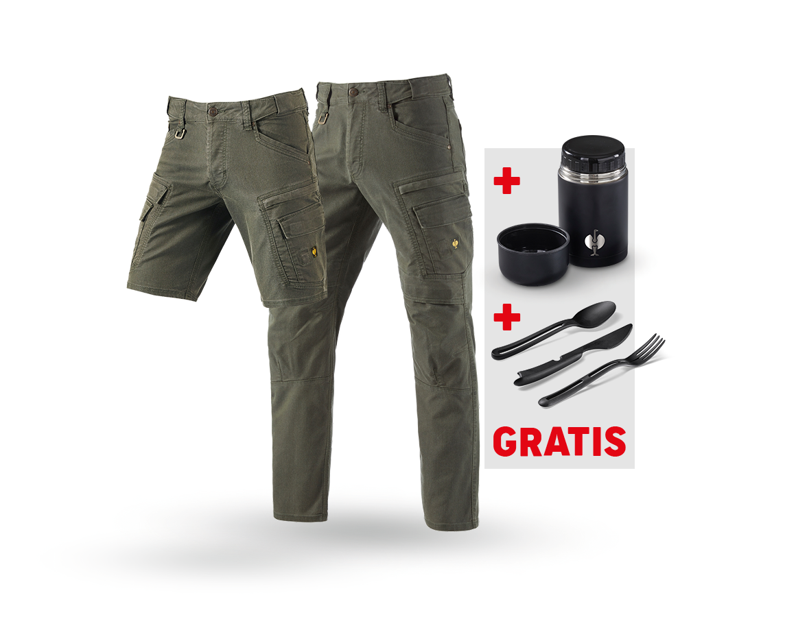 Beklædning: SÆT:Cargobukser+shorts e.s.vintage+madkasse+bestik + camouflagegrøn