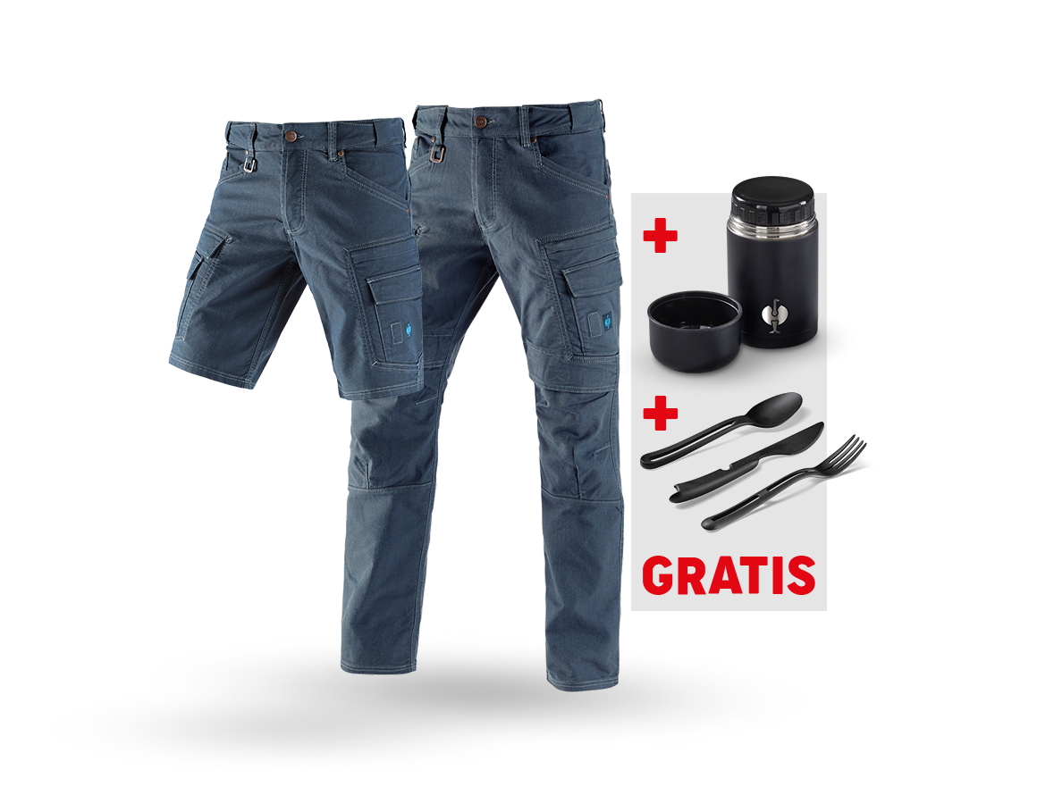 Beklædning: SÆT:Cargobukser+shorts e.s.vintage+madkasse+bestik + aktissk blå
